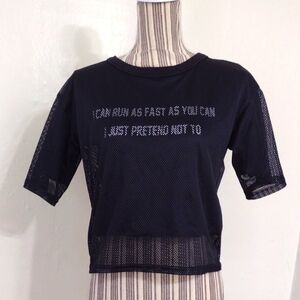 GU Black Layered Crop T-shirt Size S